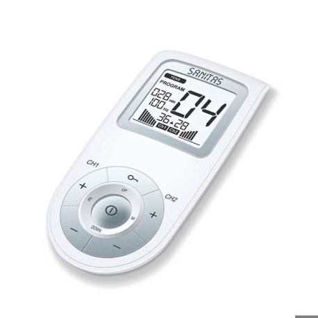 Sanitas SEM 43 Elektrischer Muskelstimulator für Bauch und Rücken - 2-Kanal Gürtel in Silber & Weiß